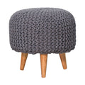 Keeva Grey Round Footstool – Handmade Upholstered Ottoman with Wooden Legs
