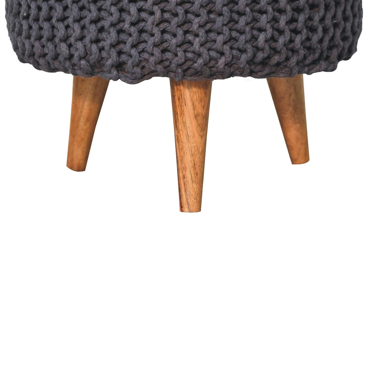 Keeva Grey Round Footstool – Handmade Upholstered Ottoman with Wooden Legs