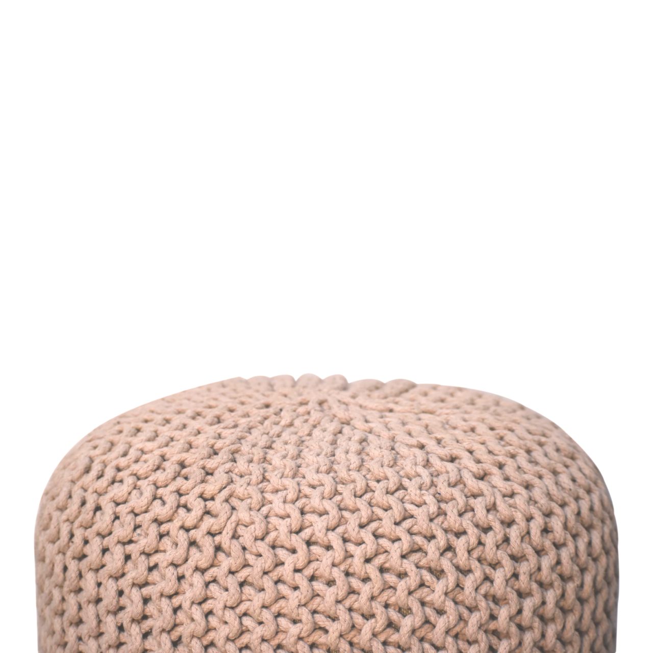 Keeva Beige Round Footstool – Handmade Upholstered Ottoman with Wooden Legs