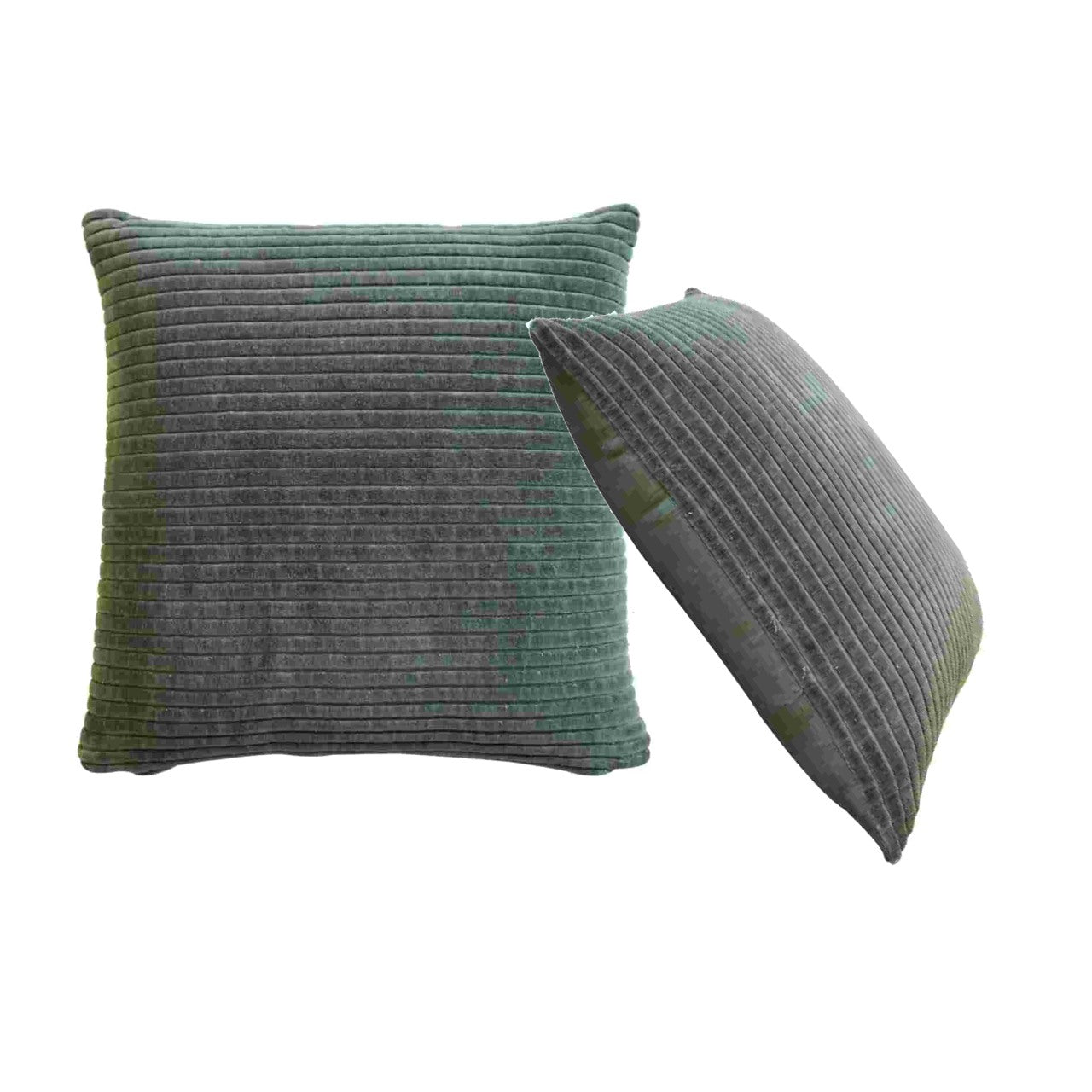 Set of 2 Ribbed Green Cushions - Decorative Throw Pillows