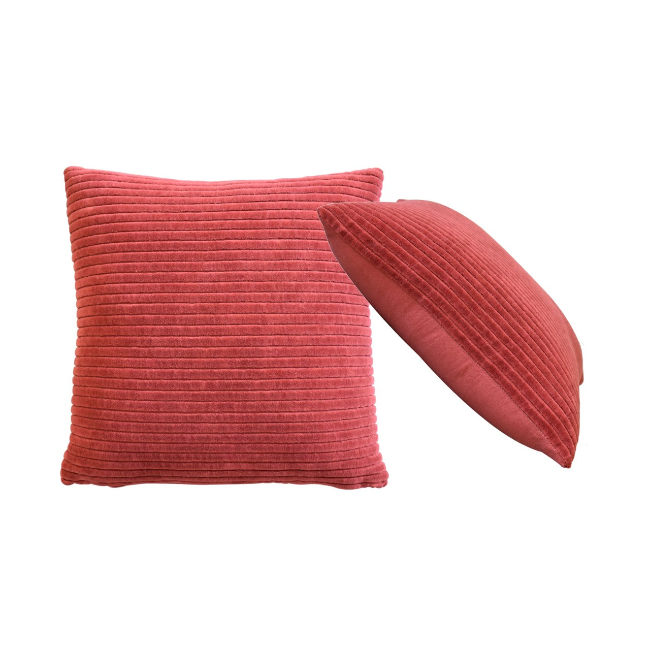Set of 2 Ribbed Red Cushions - Decorative Throw Pillows