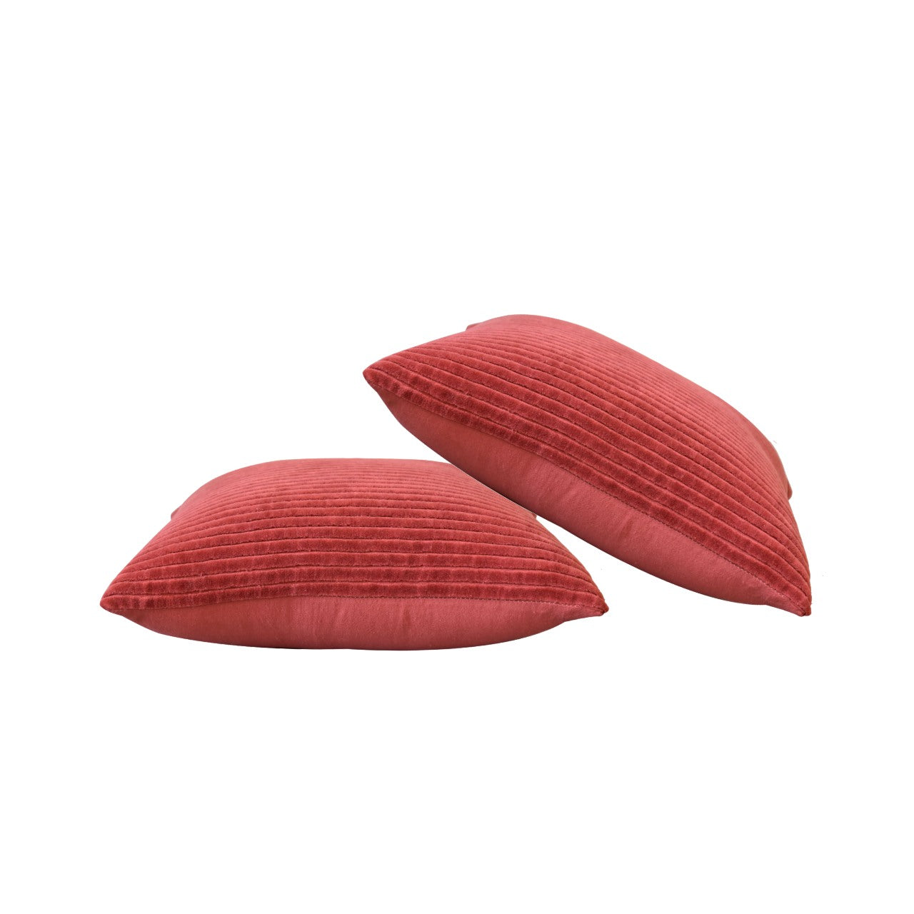 Set of 2 Ribbed Red Cushions - Decorative Throw Pillows