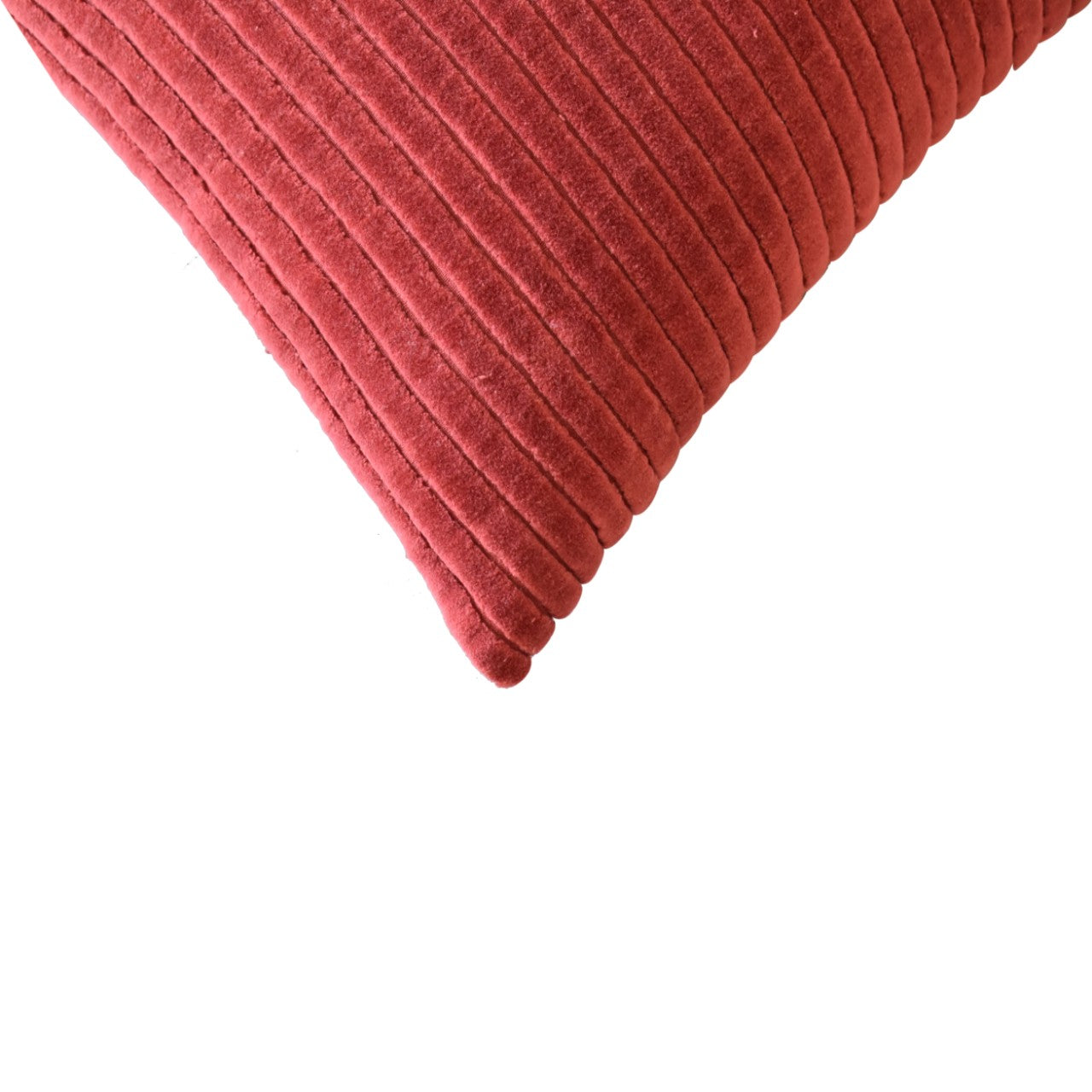 Set of 2 Ribbed Red Cushions - Decorative Throw Pillows