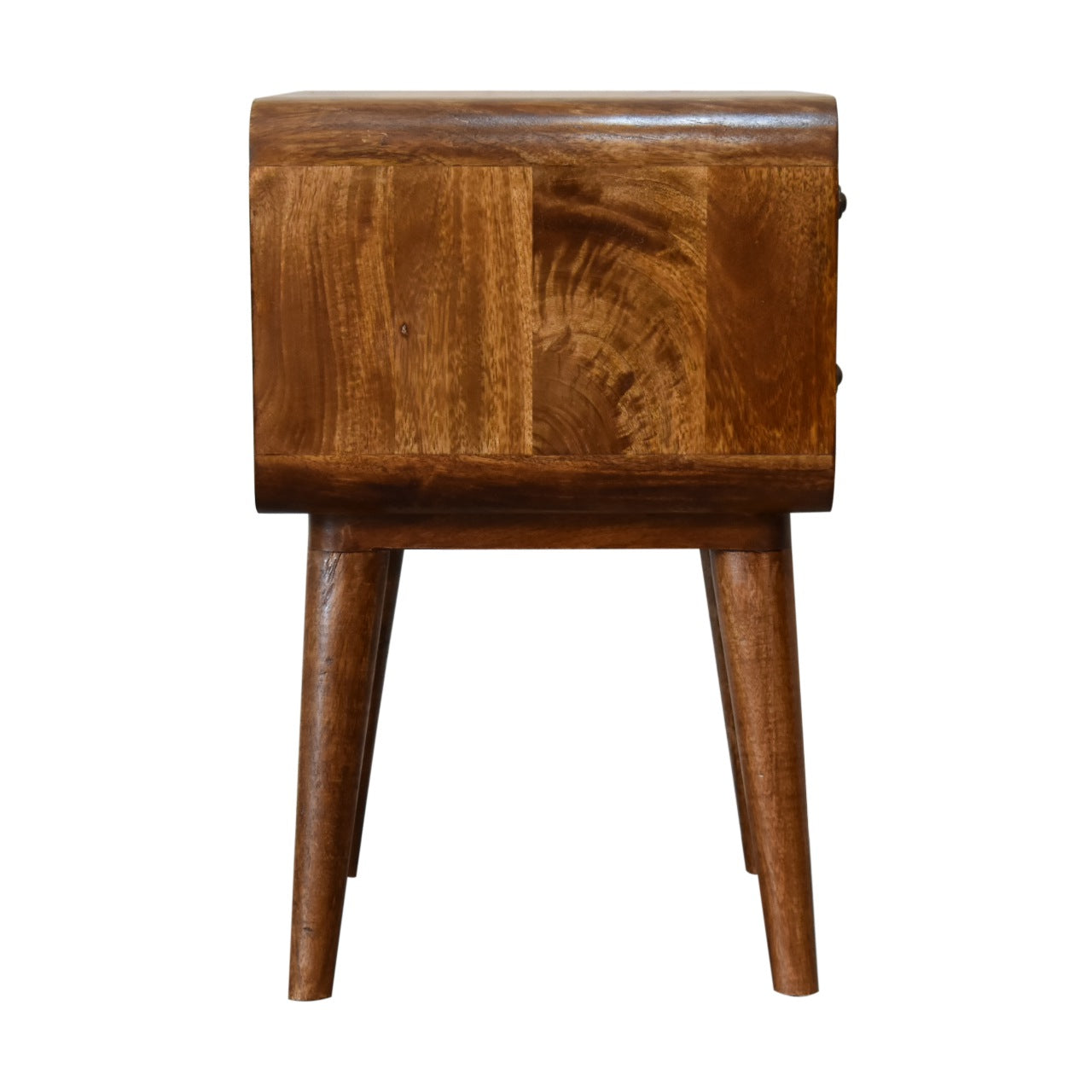 2 Drawer Chestnut Bedside Table, Handmade Solid Wood, Smooth Rounded Design