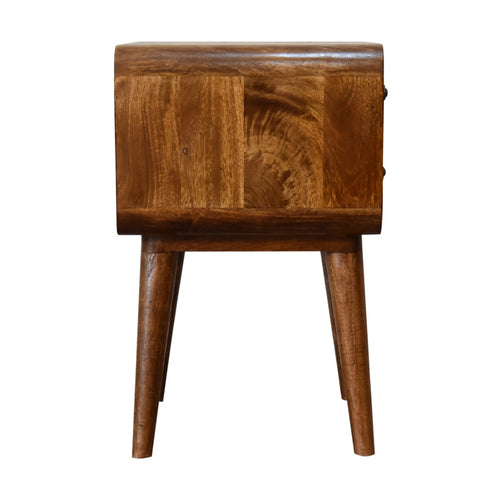 2 Drawer Chestnut Bedside Table, Handmade Solid Wood, Smooth Rounded Design