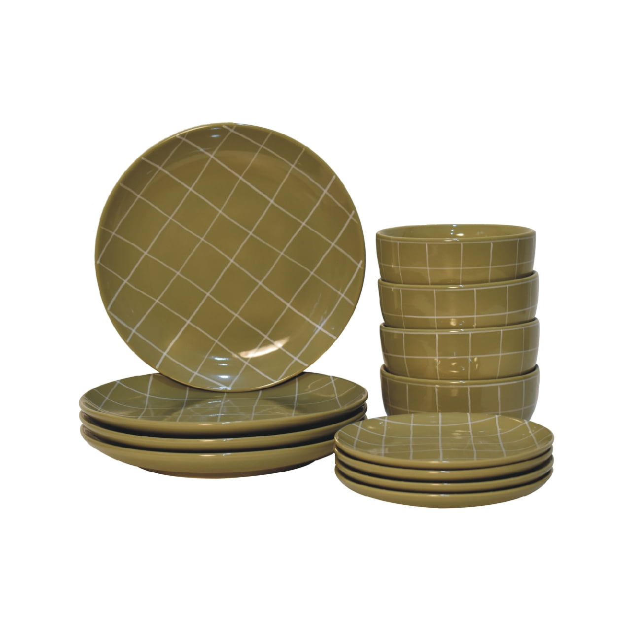 Contemporary Handmade Ceramic Dinner Set - 12 pieces (DInner Plates, Salad Plates, Bowls)
