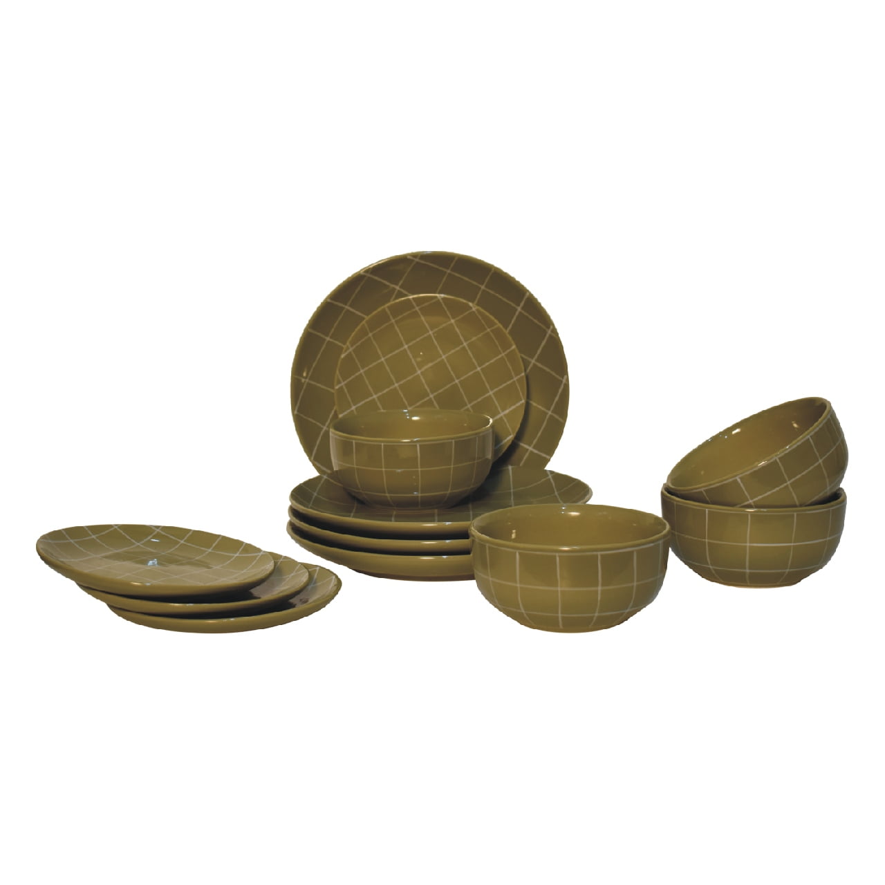 Contemporary Handmade Ceramic Dinner Set - 12 pieces (DInner Plates, Salad Plates, Bowls)