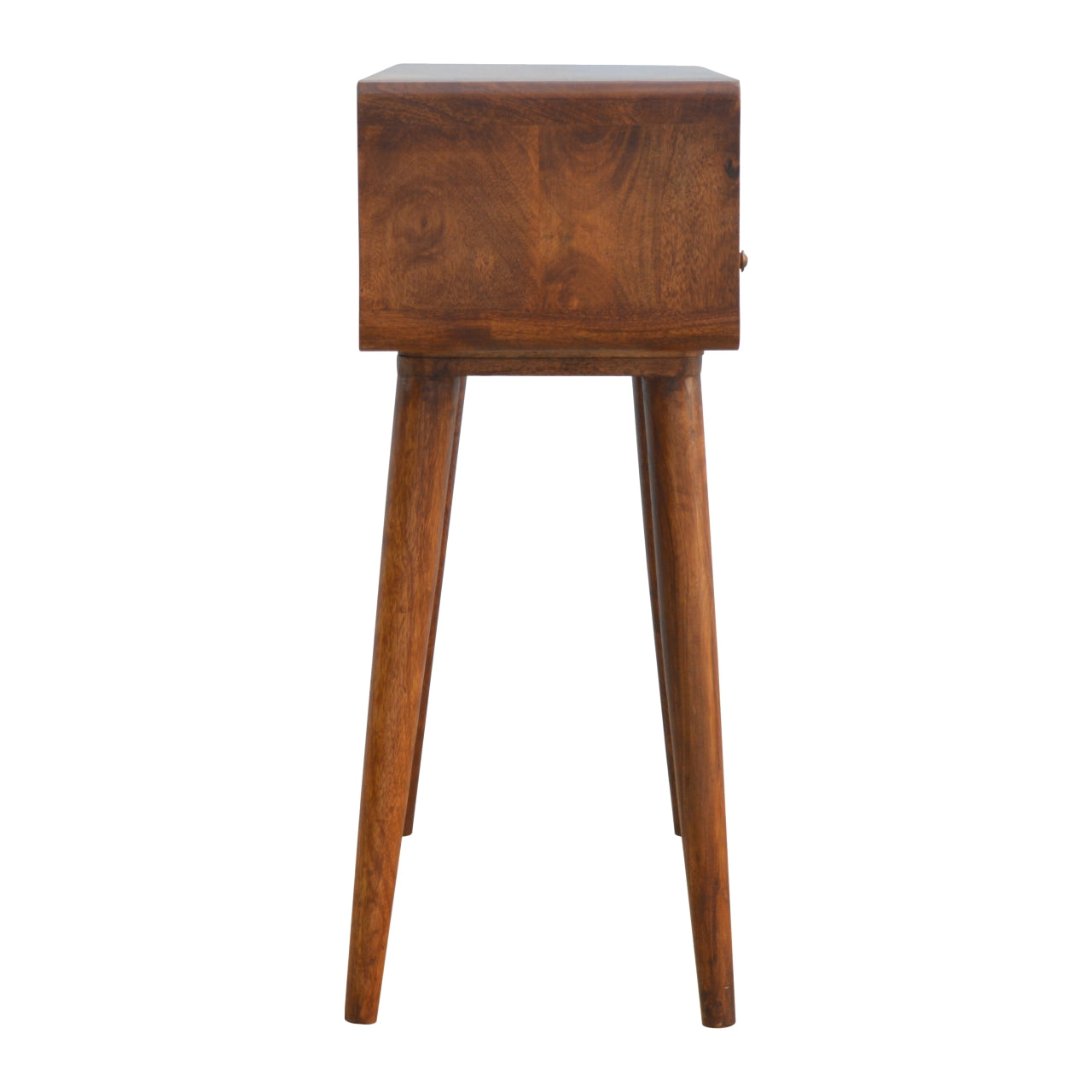 Solid Wood 2 Dawer and Open Shelf Curved Console Table in Chestntu Finish,