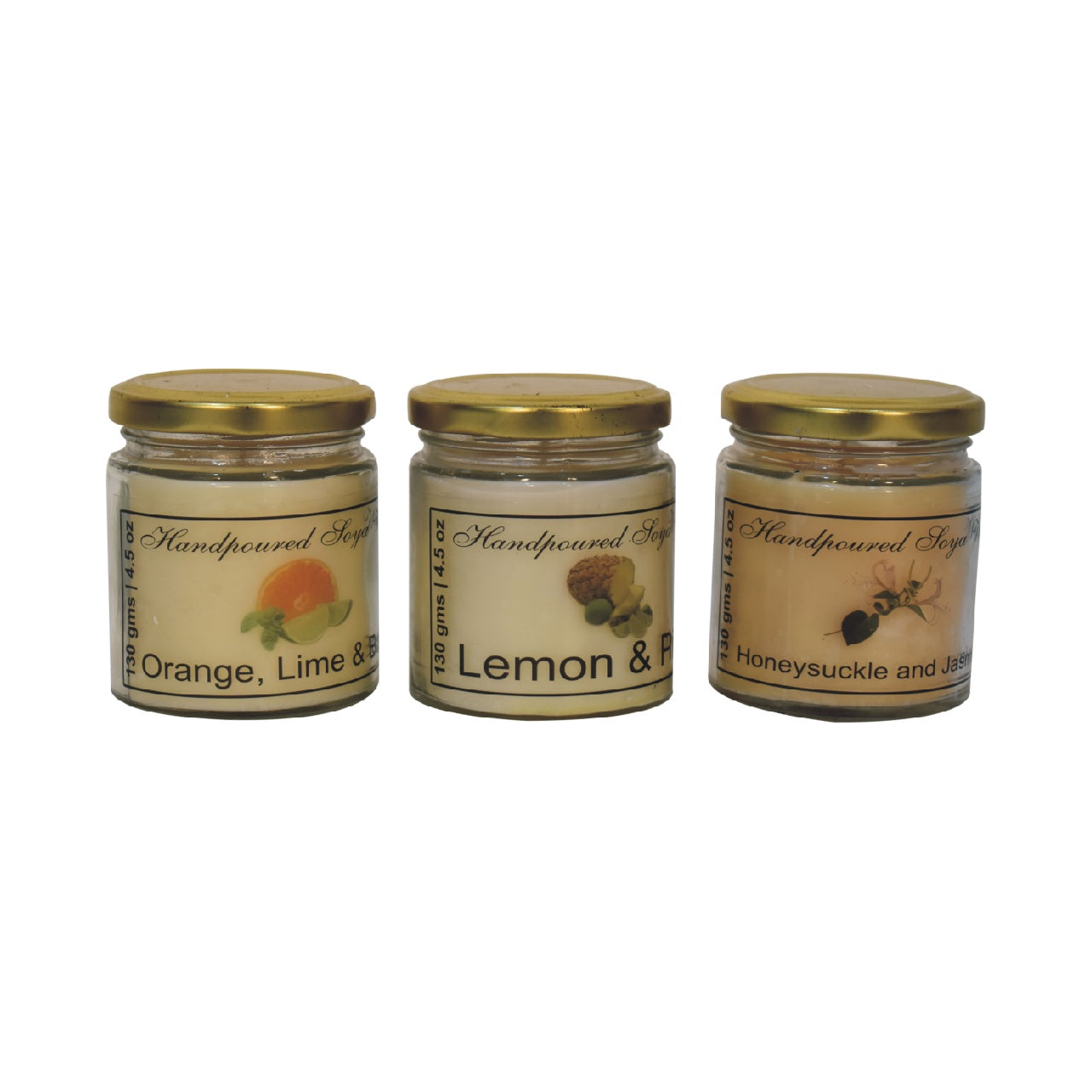 Candle Gift Set of 3 - Orange, Lime & Basil, Lemon & Pine, Honeysuckle & Jasmine