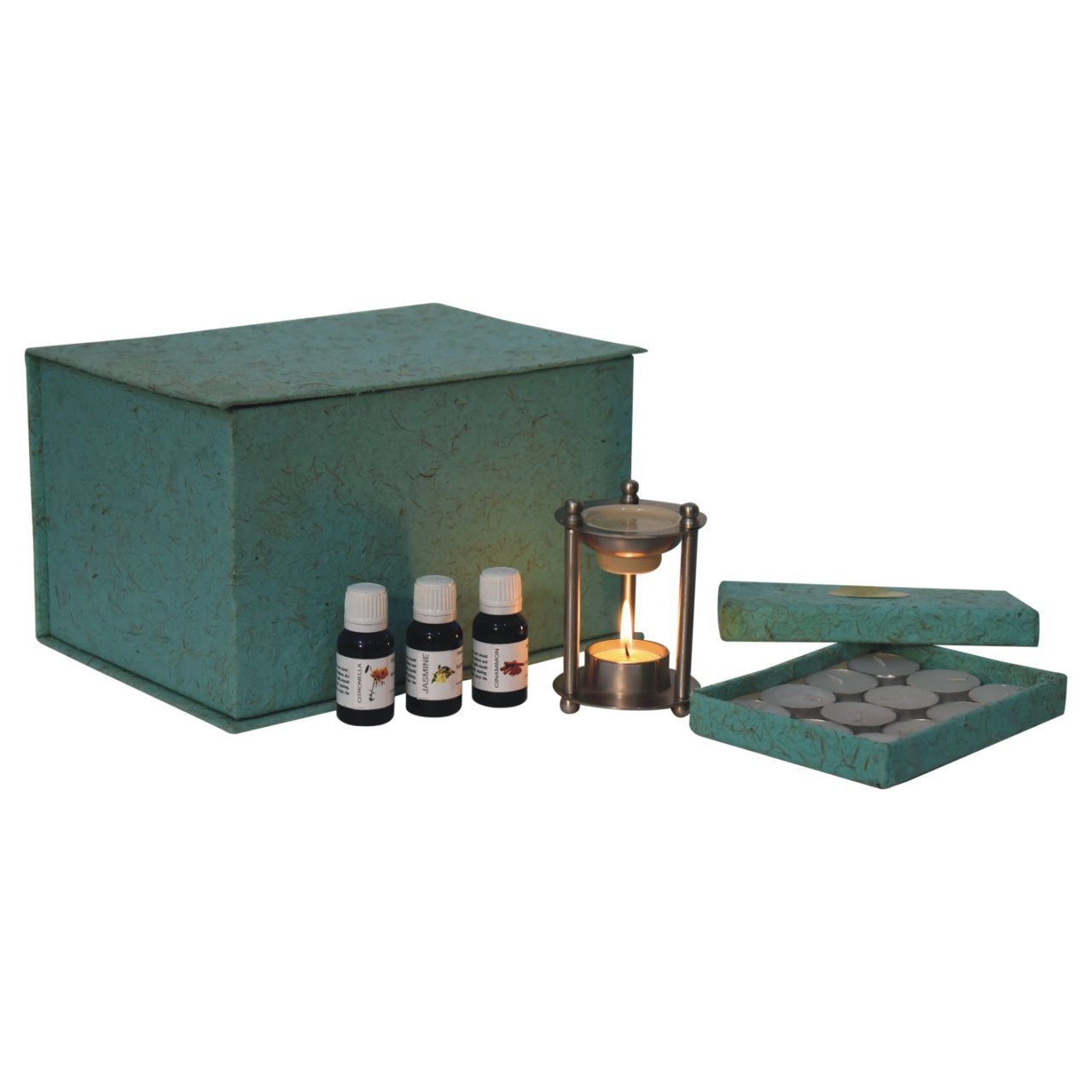 Nickel Oil Burner Set (Summer) - 3x 15ml Oils + 12 Unscented Tealight Candles