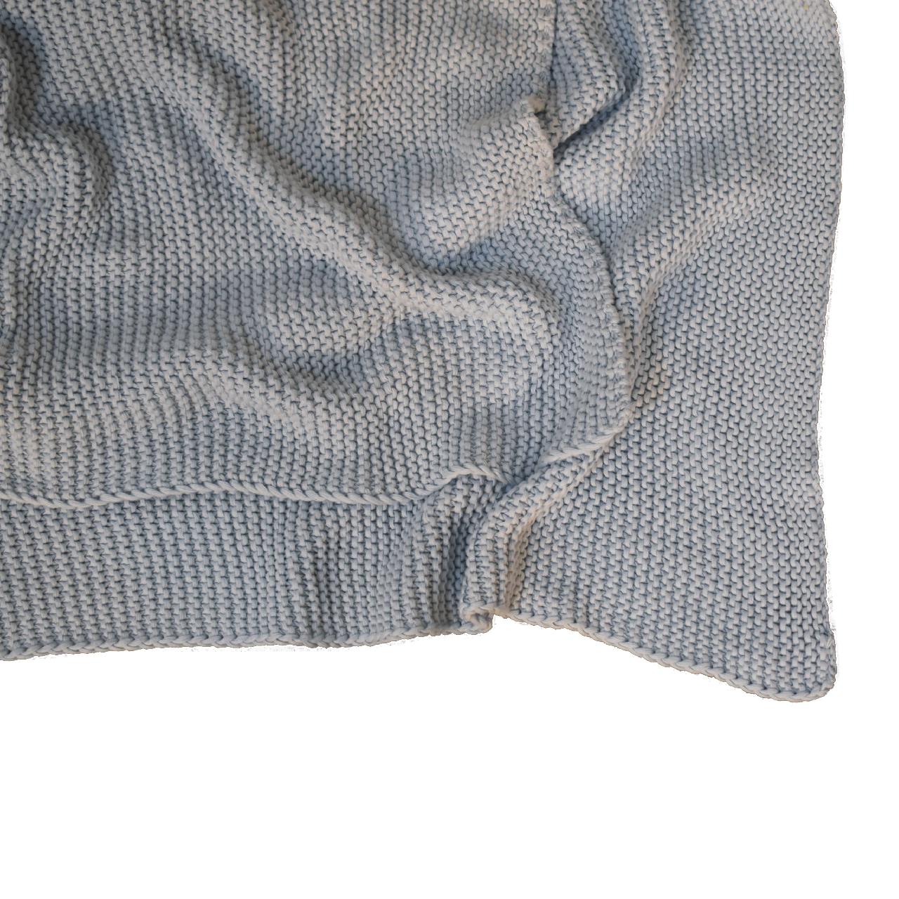 Double Blue Knit Throw – Soft Handmade Blanket for Sofa or Bed