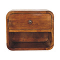 Handmade Solid Wood Floating Bedside Table with Drawer & Open Shelf in Chestnut