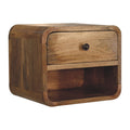 Handmade Solid Wood Floating Bedside Table with Drawer & Open Shelf - Oak Nightstand