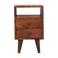 Mini Classic Chestnut Bedside - 2 Drawer and Open Shelf Nightstand