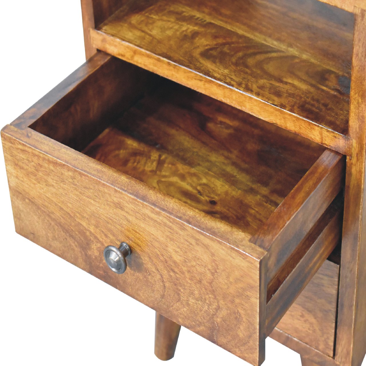 Mini Classic Chestnut Bedside - 2 Drawer and Open Shelf Nightstand