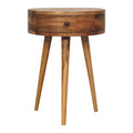 Handmade Solid Wood Compact Circular Bedside Table – 1 Drawer with Nordic Legs