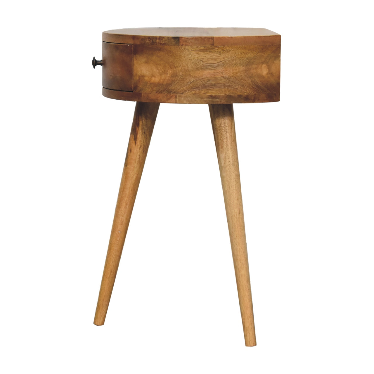 Handmade Solid Wood Compact Circular Bedside Table – 1 Drawer with Nordic Legs