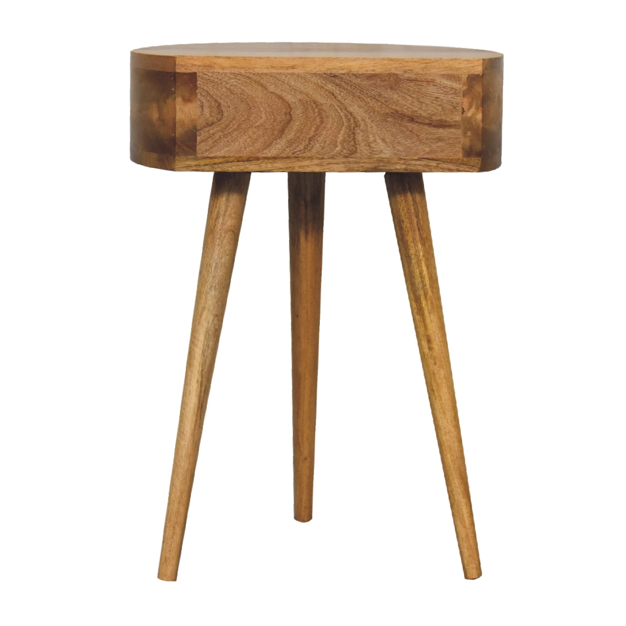 Handmade Solid Wood Compact Circular Bedside Table – 1 Drawer with Nordic Legs