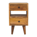 Mini Classic Multi Oak-ish Bedside - 2 Drawer and Open Shelf Nightstand