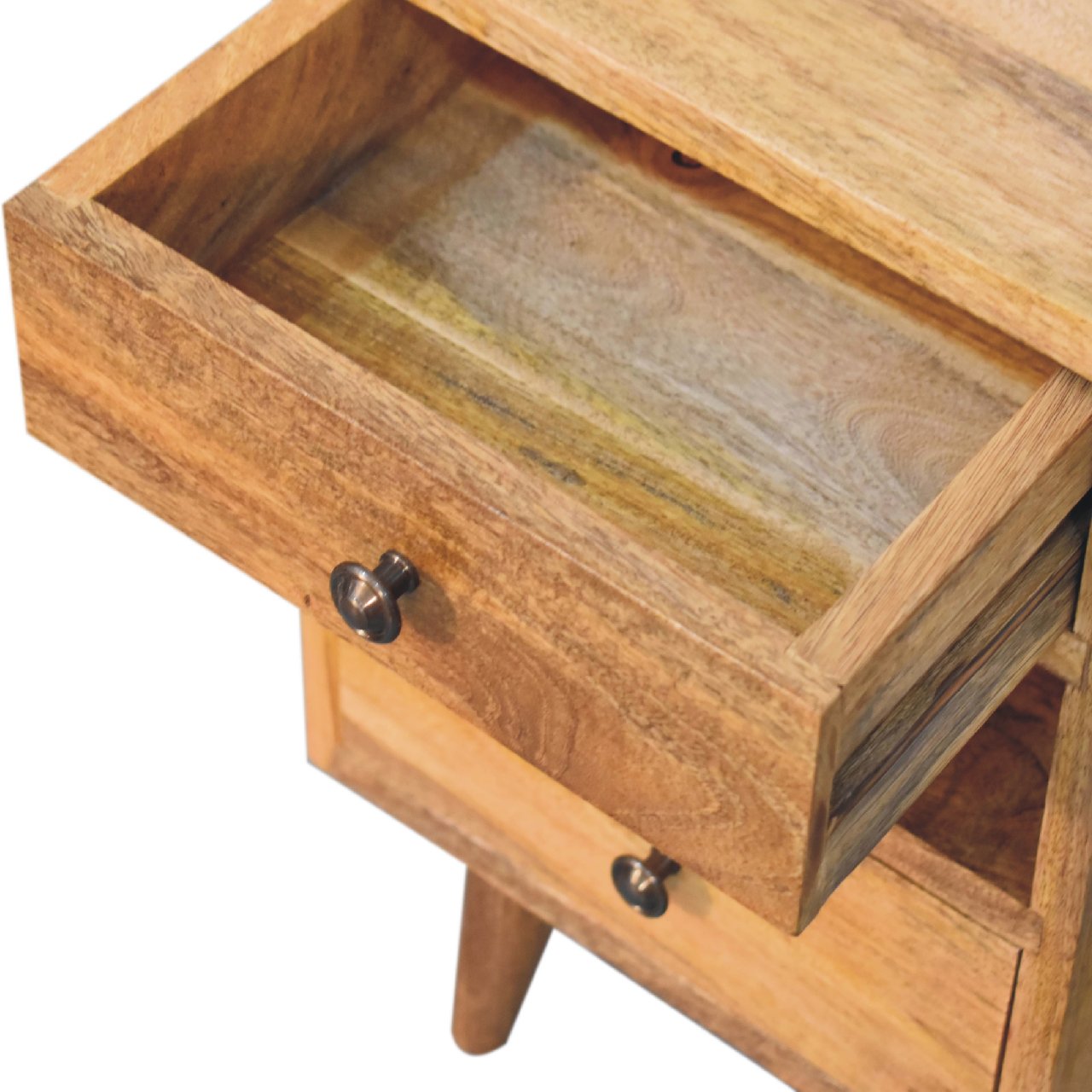 Mini Classic Multi Oak-ish Bedside - 2 Drawer and Open Shelf Nightstand