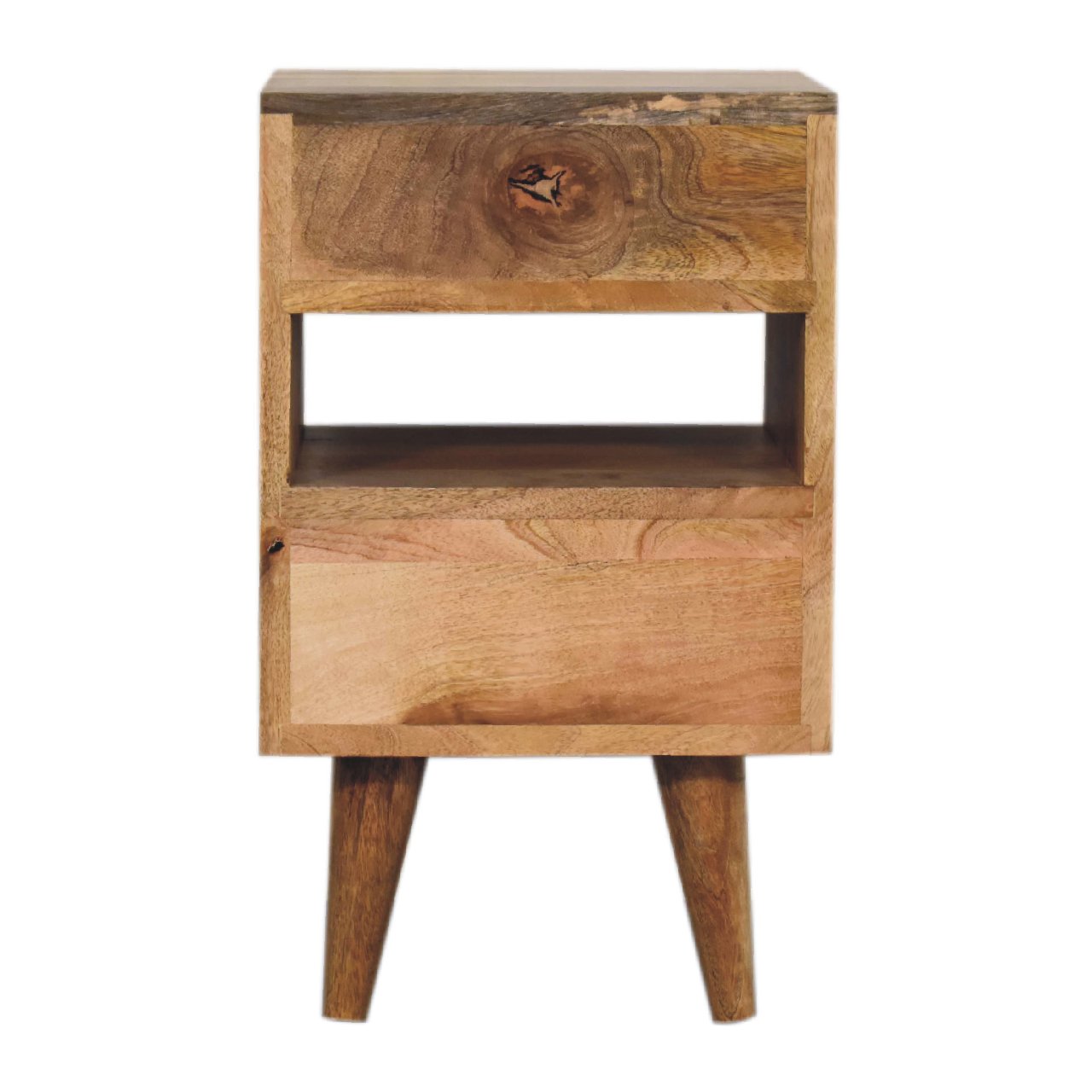 Mini Classic Multi Oak-ish Bedside - 2 Drawer and Open Shelf Nightstand
