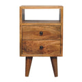 Mini Oak-ish Classic Open Bedside - 2 Drawer and Open Shelf Nightstand