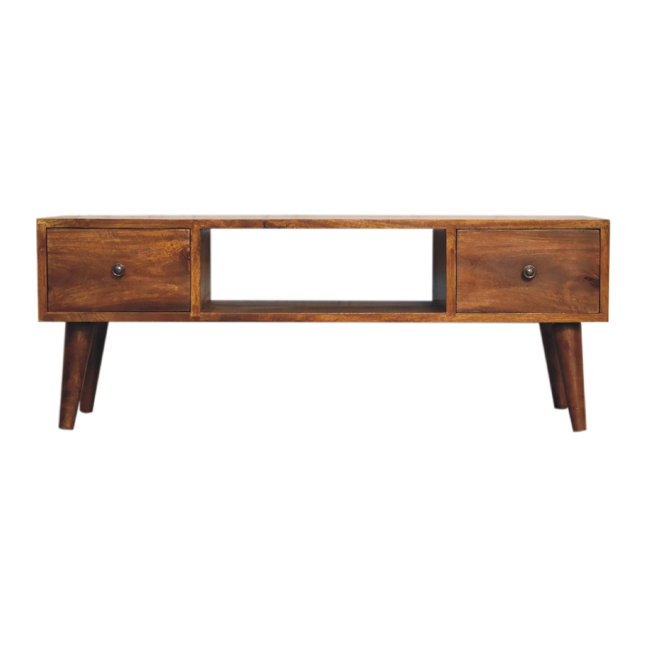 Classic Chestnut Coffee Table - 2 Drawer and Open Shelf Multimedia unit, table