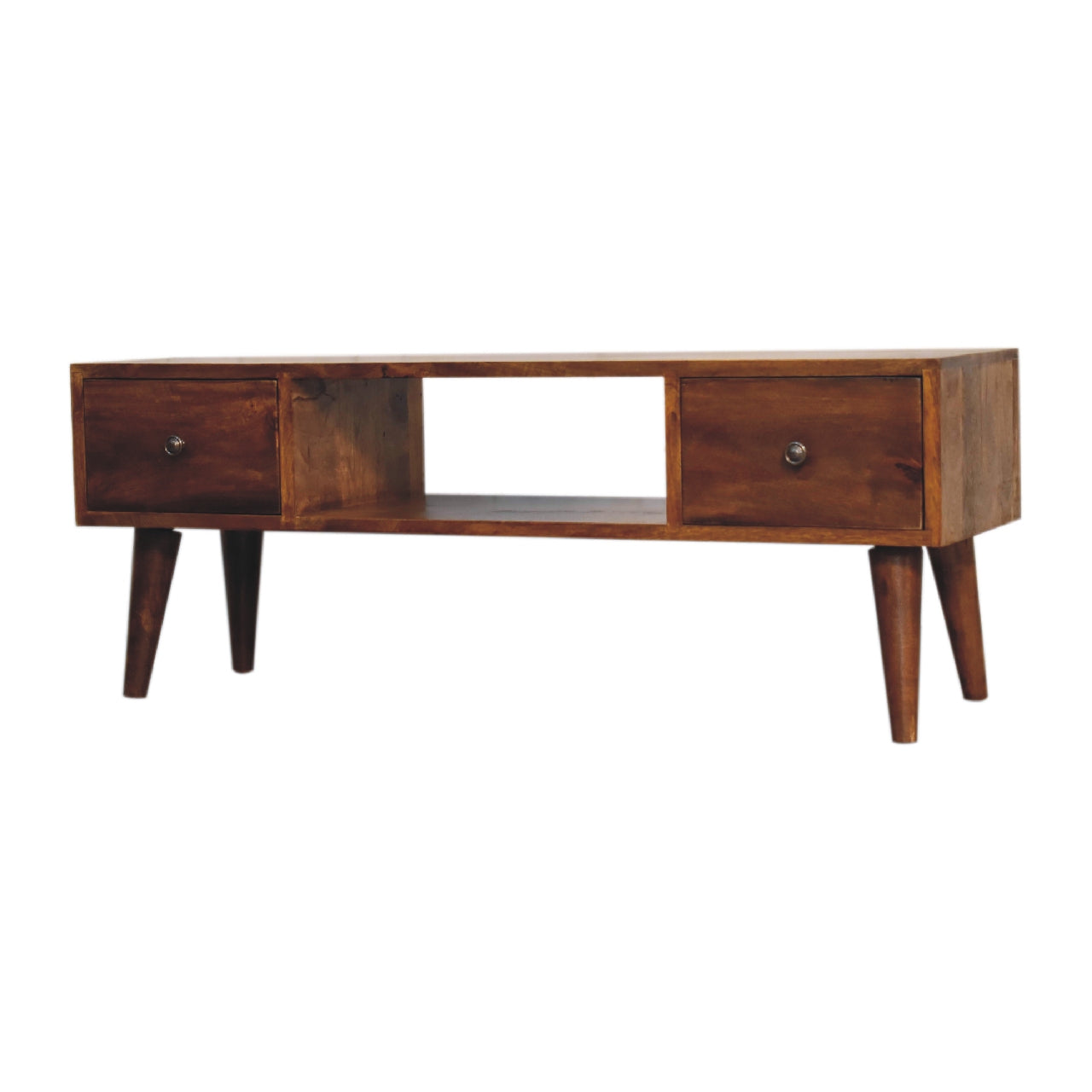 Classic Chestnut Coffee Table - 2 Drawer and Open Shelf Multimedia unit, table