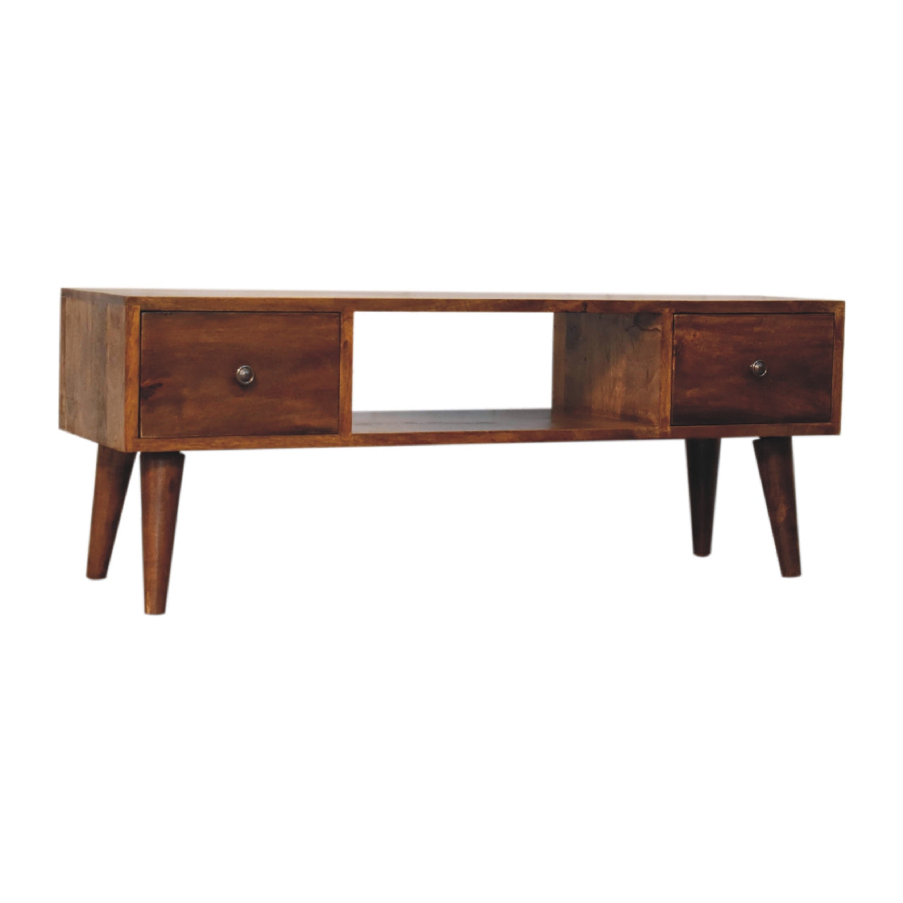 Classic Chestnut Coffee Table - 2 Drawer and Open Shelf Multimedia unit, table