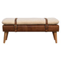 Handmade Solid Wood Bouclé Buffalo Leather Bench - Premium Upholstered Seating