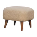 Handmade Solid Wood Bouclé Cream Square Footstool