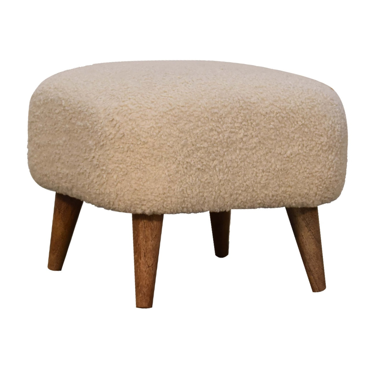 Handmade Solid Wood Bouclé Cream Square Footstool