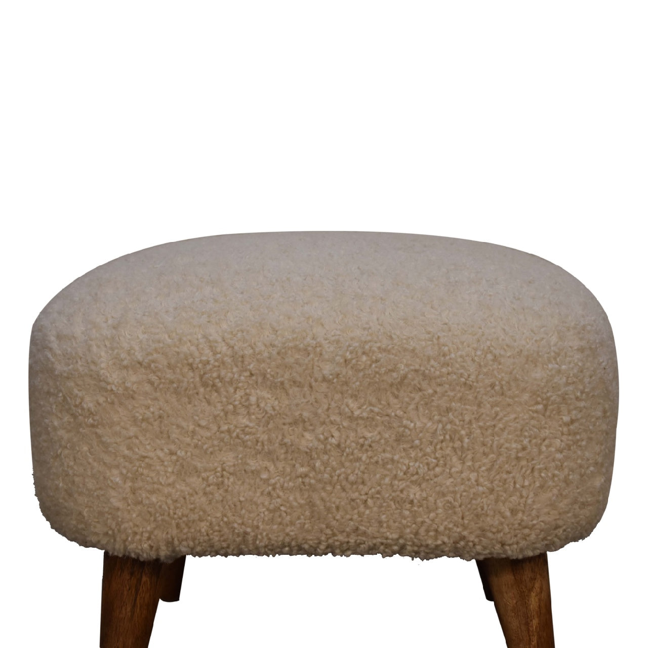 Handmade Solid Wood Bouclé Cream Square Footstool