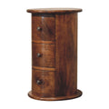 3 Drawer Chestnut Drum Chest - Vintage Solid Wood Cylinder Bedside