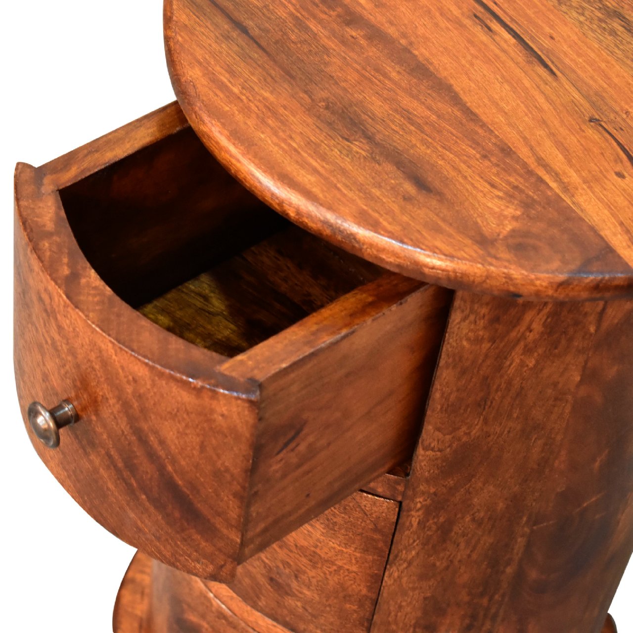 3 Drawer Chestnut Drum Chest - Vintage Solid Wood Cylinder Bedside