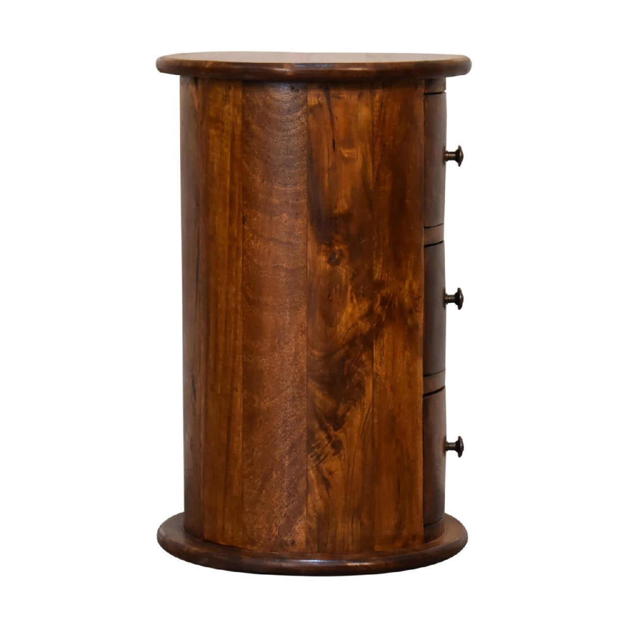 3 Drawer Chestnut Drum Chest - Vintage Solid Wood Cylinder Bedside