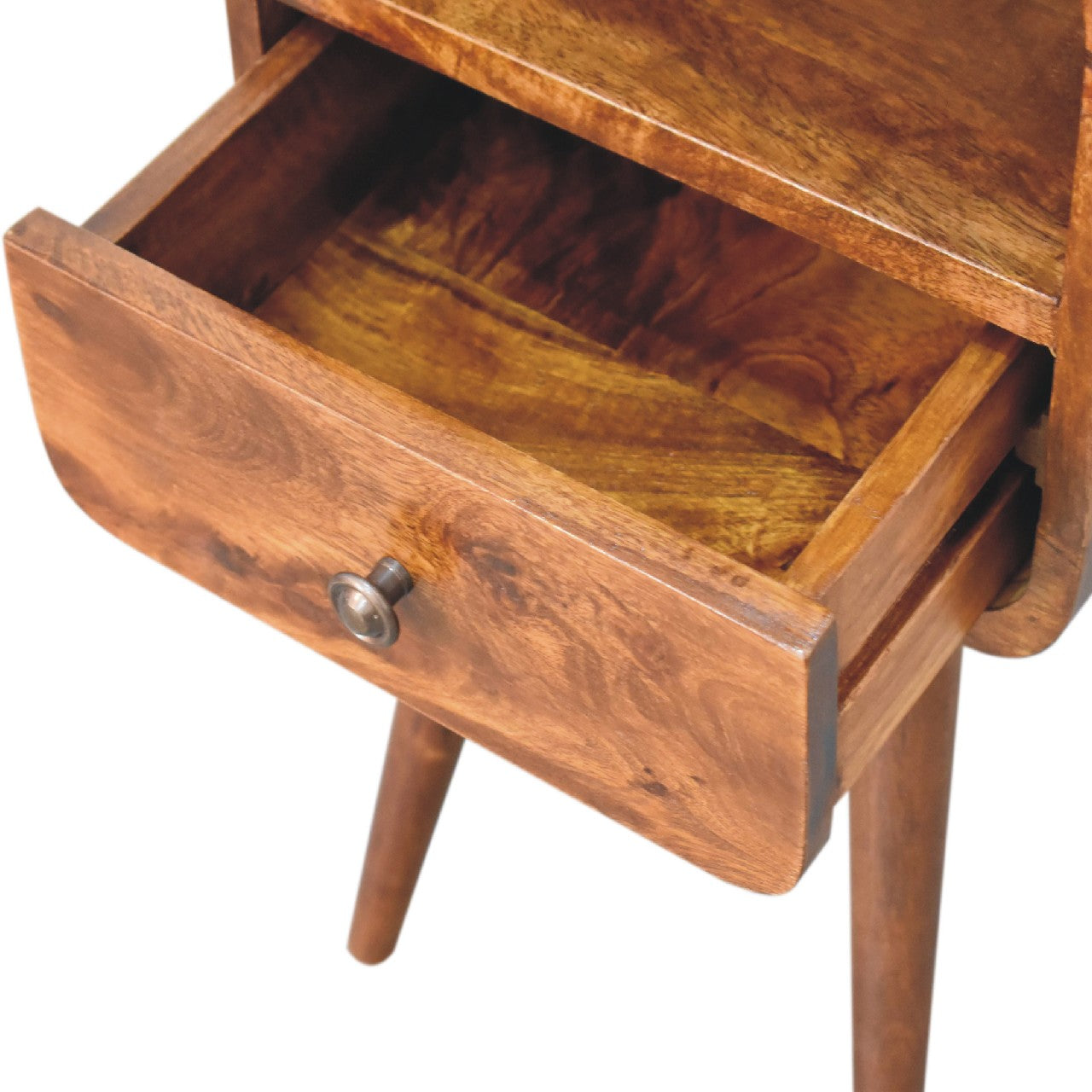 Chestnut Curve Open Bedside with 1 Drawer & Shelf - Classic Solid Wood Bedside