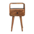 Mini Oak-ish Curve Bedside Table – Handmade Solid Wood with 1 Drawer & Open Shelf