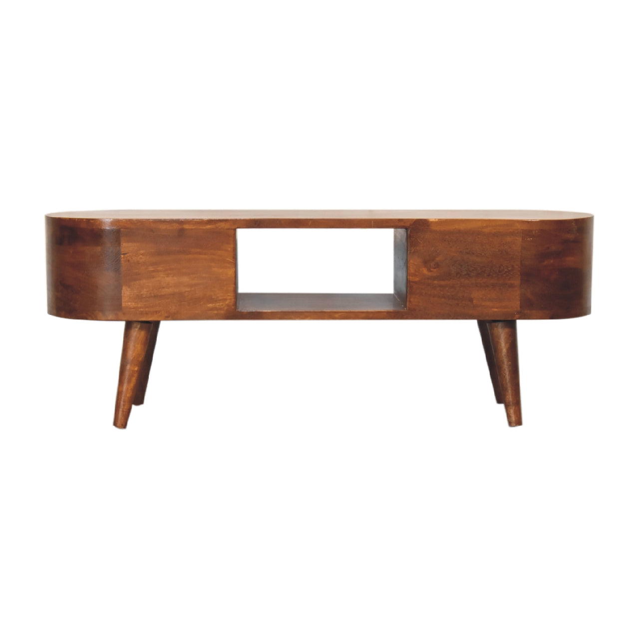 Chestnut Round Open Media Unit with 2 Drawers & 1 Open Slot - Handmade Solid Wood TV Stand