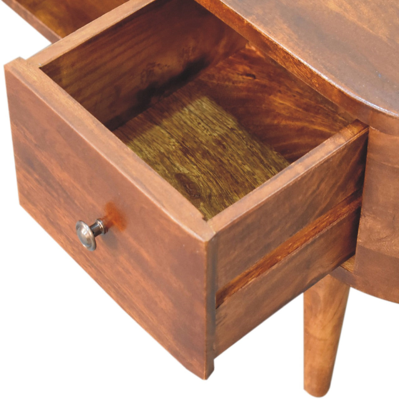 Chestnut Round Open Media Unit with 2 Drawers & 1 Open Slot - Handmade Solid Wood TV Stand