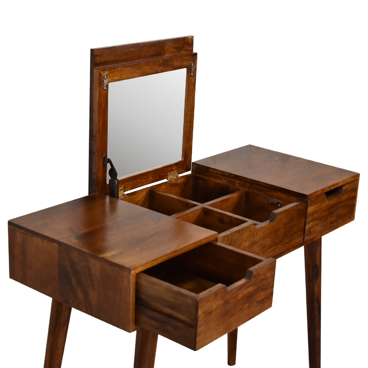 Foldable Mirror Table – Vintage Style Dressing Table with 2 Drawers, Mirror & Jewellery Storage