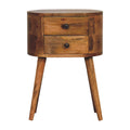 Mini Rounded Bedside Table - Handmade Solid Wood 2 Drawer Unit with Nordic Legs
