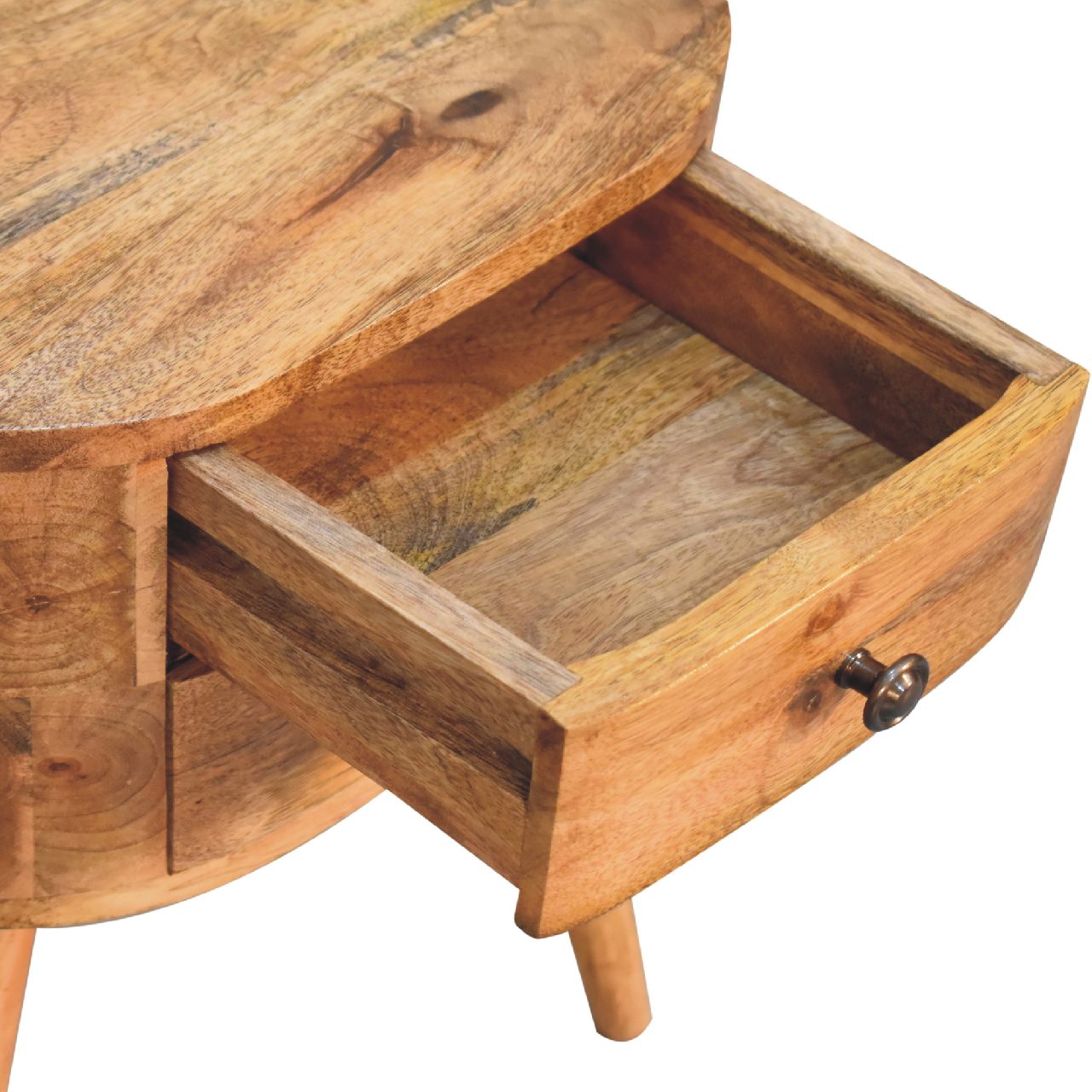 Mini Rounded Bedside Table - Handmade Solid Wood 2 Drawer Unit with Nordic Legs