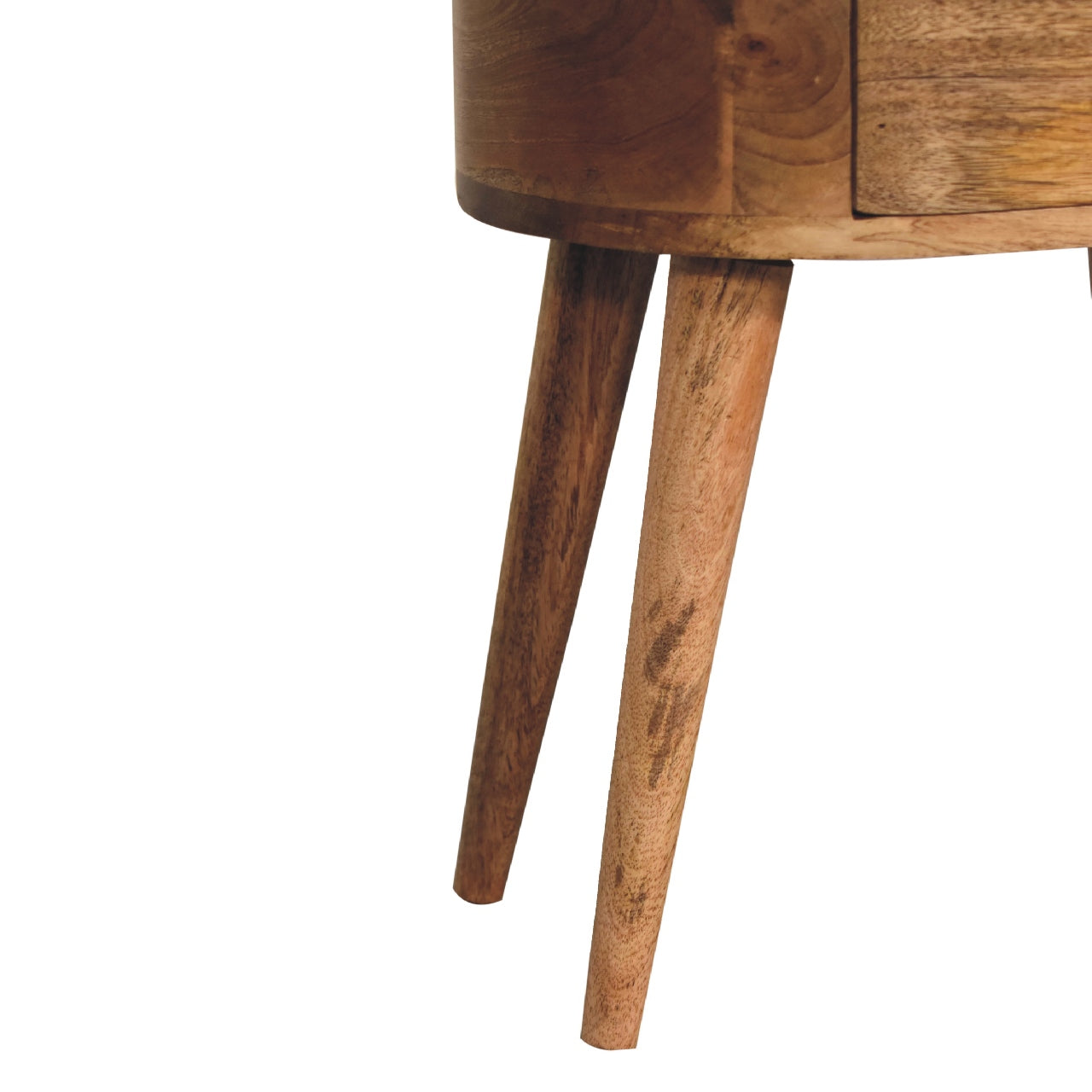 Mini Rounded Bedside Table - Handmade Solid Wood 2 Drawer Unit with Nordic Legs