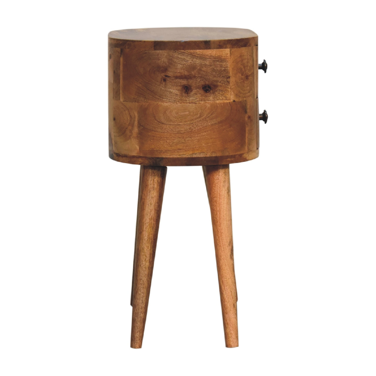 Mini Rounded Bedside Table - Handmade Solid Wood 2 Drawer Unit with Nordic Legs