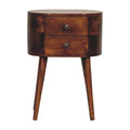 Rounded 2 Drawer Bedside Table – Handmade Solid Wood Retro Mid-Century Design Nightstand