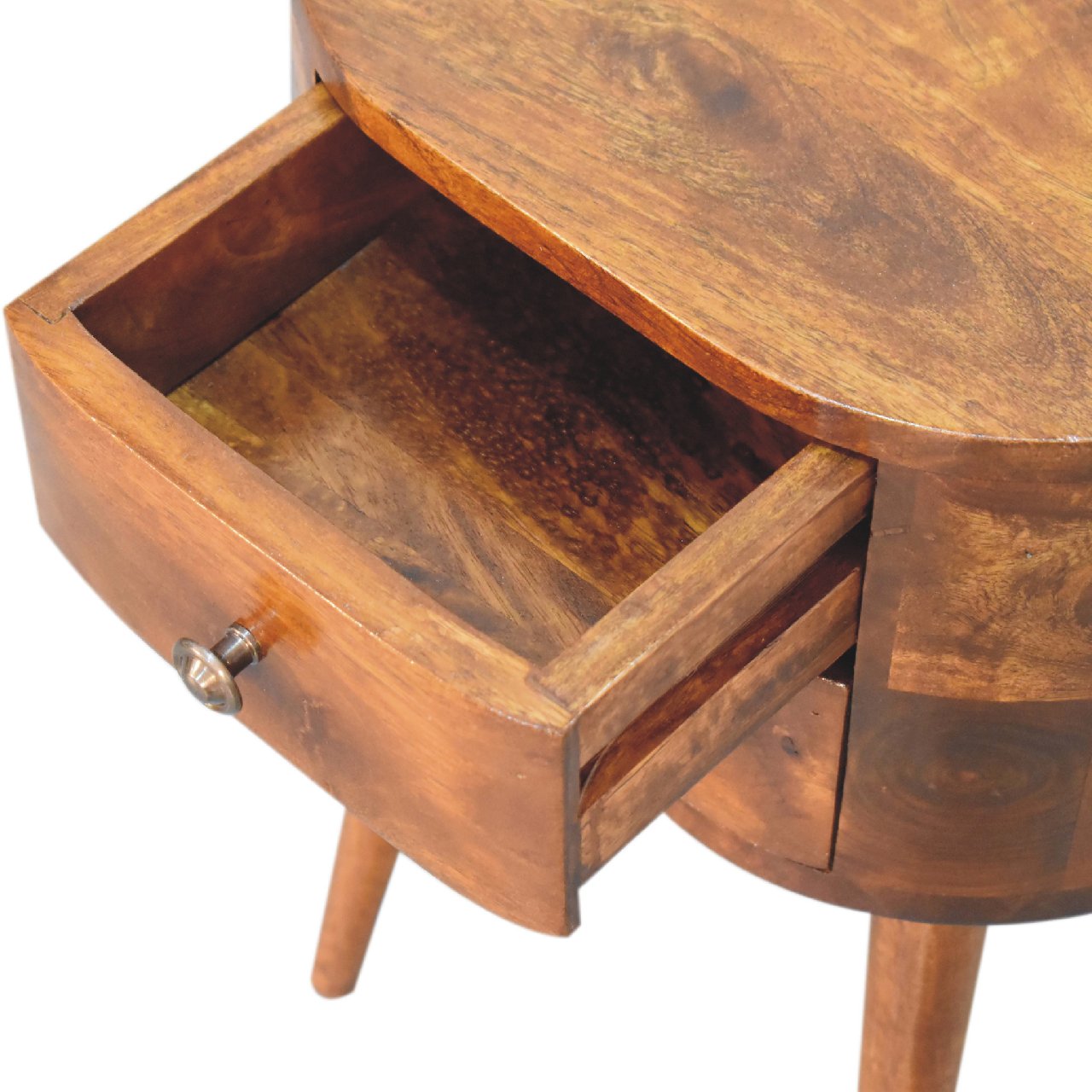 Rounded 2 Drawer Bedside Table – Handmade Solid Wood Retro Mid-Century Design Nightstand