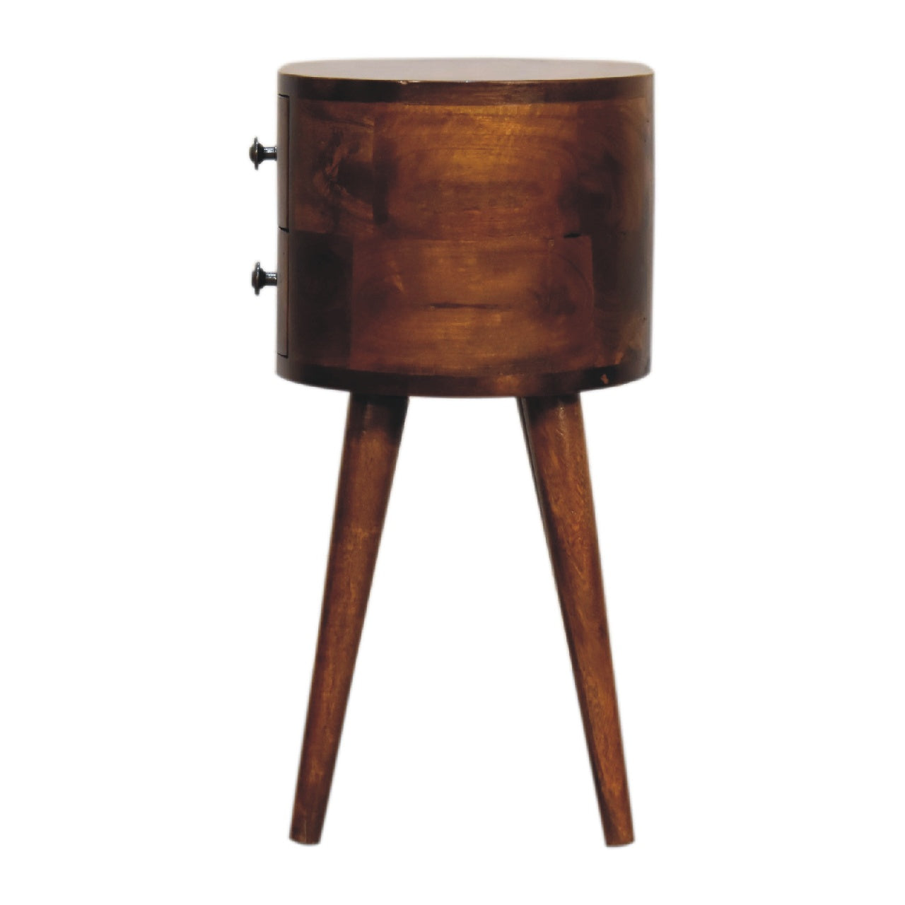 Rounded 2 Drawer Bedside Table – Handmade Solid Wood Retro Mid-Century Design Nightstand
