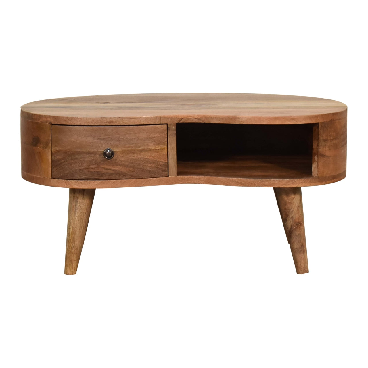 Wave Coffee Table – Handmade Solid Wood Coffee Table with Drawer, Open Shelf & Curved Wave Design