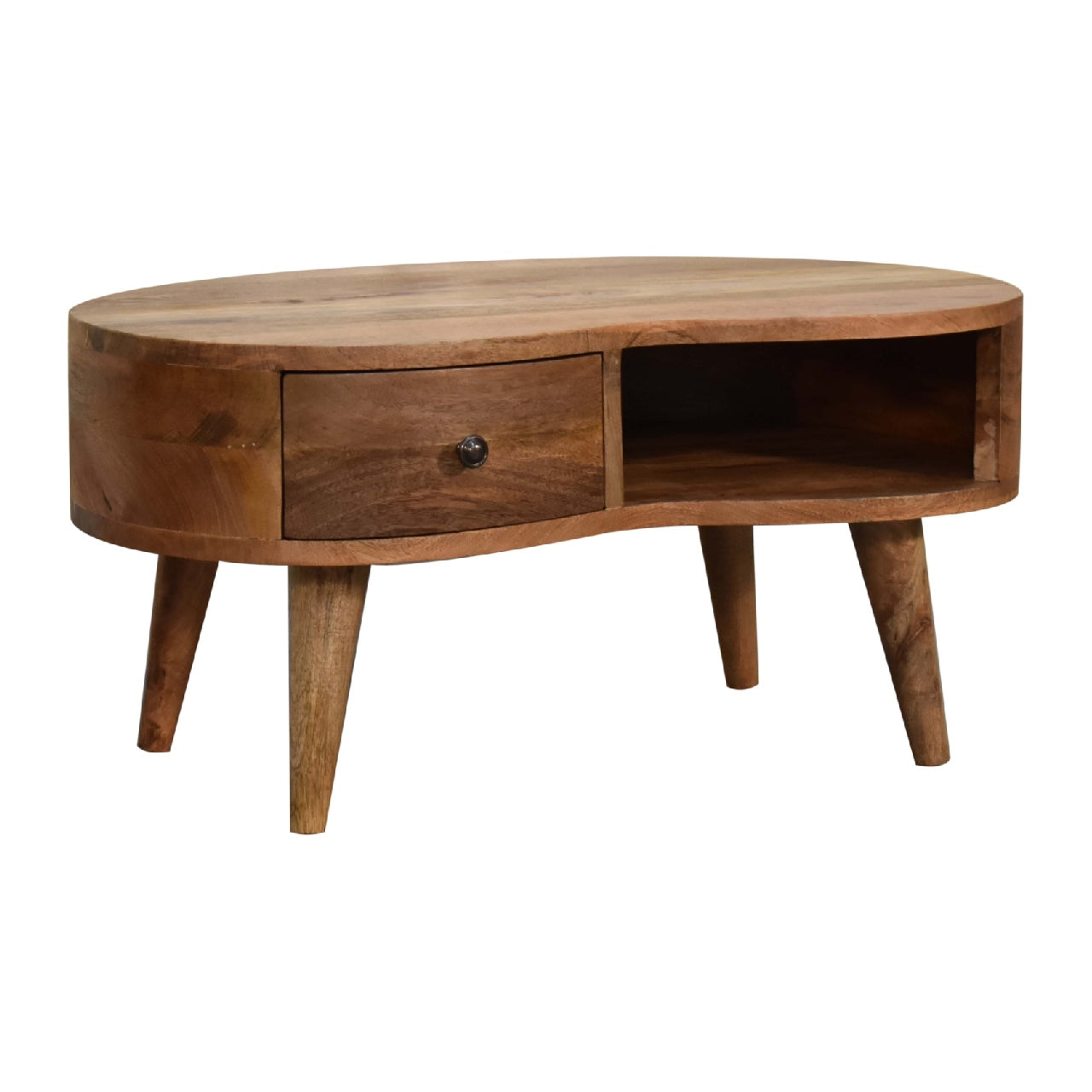 Wave Coffee Table – Handmade Solid Wood Coffee Table with Drawer, Open Shelf & Curved Wave Design
